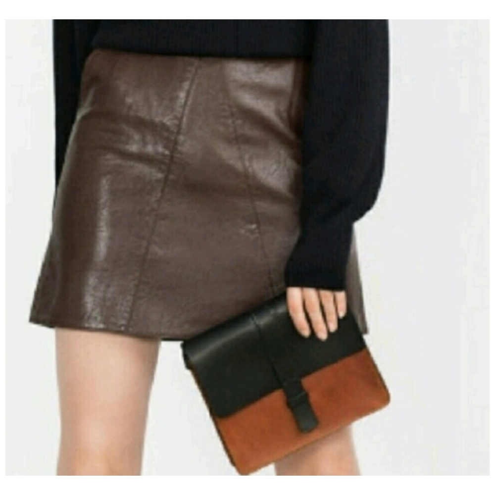 ZARA Two Tone Clutch 100% Premium Leather Crossbody Shoulder Bag